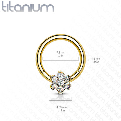 Hinged Ring Flower Gem | Titanium Clicker Segment Hoop Ring - Avanti Body Jewelry
