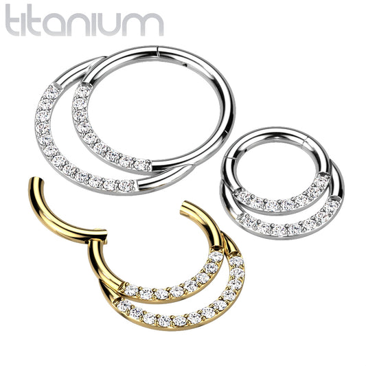 Hinged Ring Double Front Gem | Titanium Clicker Segment Hoop Ring