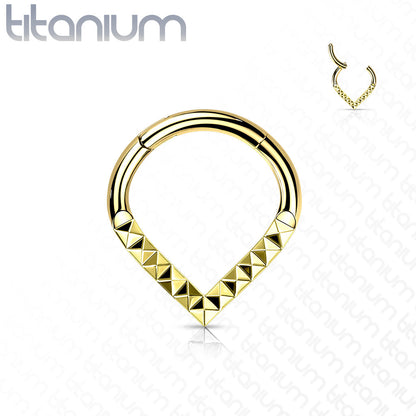 Hinged Ring Chevron Pyramid Front Facing | Titanium Clicker Segment Hoop Ring - Avanti Body Jewelry