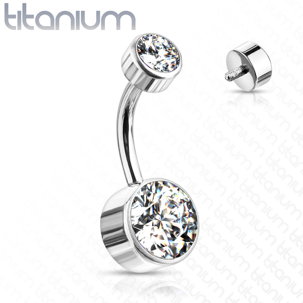 Titanium Bezel Gem Belly / Navel Ring