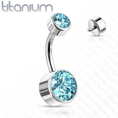 Titanium Bezel Gem Belly / Navel Ring