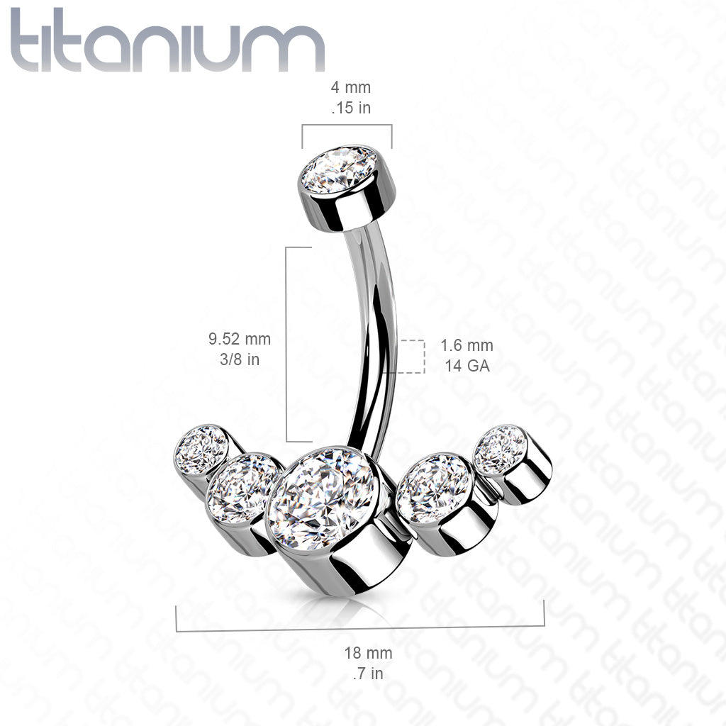Titanium 5 Gem Curved Cluster Belly / Navel Ring