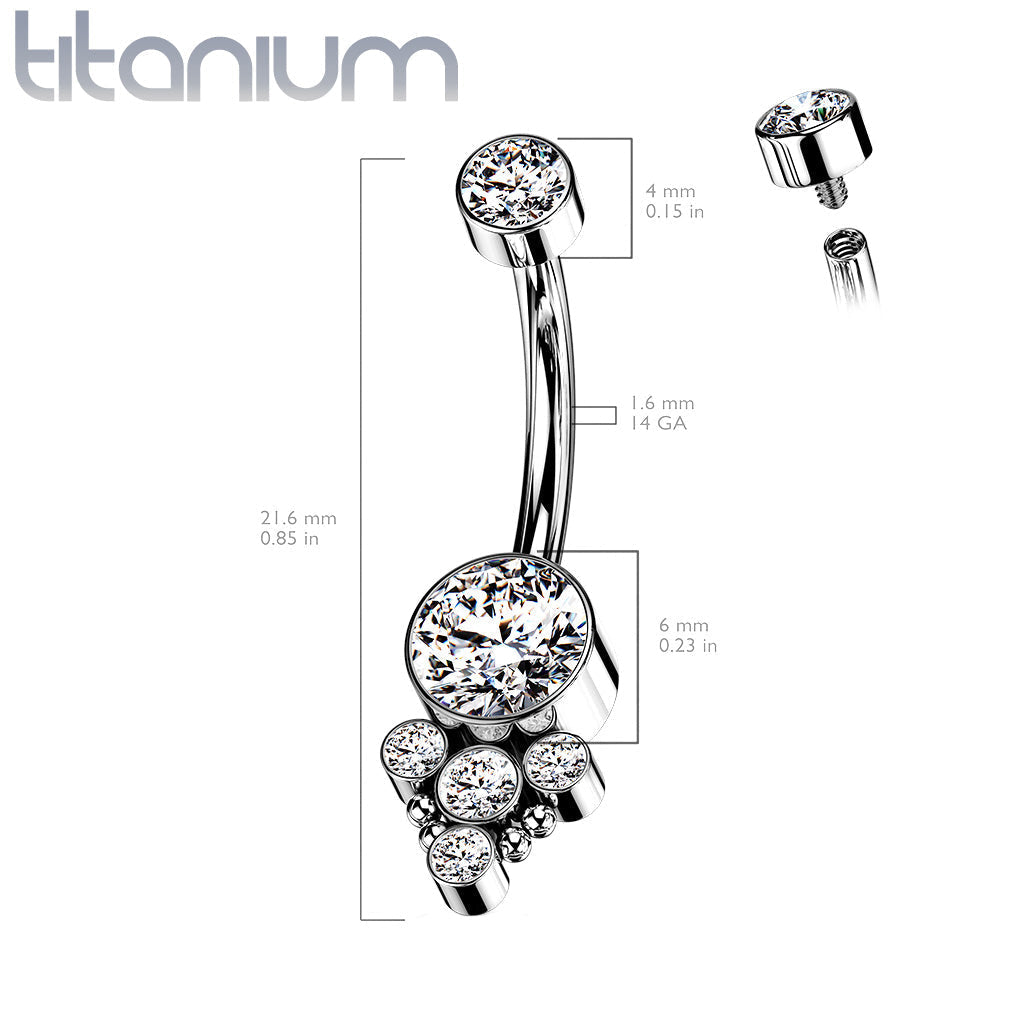 Titanium 4 Gem Cluster Belly / Navel Ring