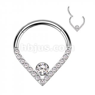 Hinged Ring Chevron w/ Front Facing CZ | Titanium Clicker Segment Hoop Ring - Avanti Body Jewelry