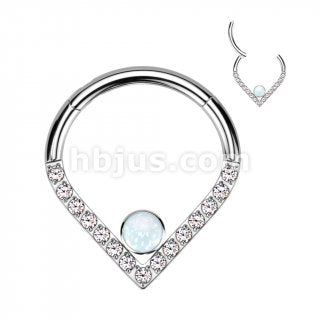 Hinged Ring Chevron w/ Front Facing CZ | Titanium Clicker Segment Hoop Ring - Avanti Body Jewelry