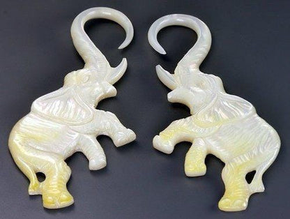 African Elephant Mother of Pearl Hanger Pair - Avanti Body Jewelry
 - 1