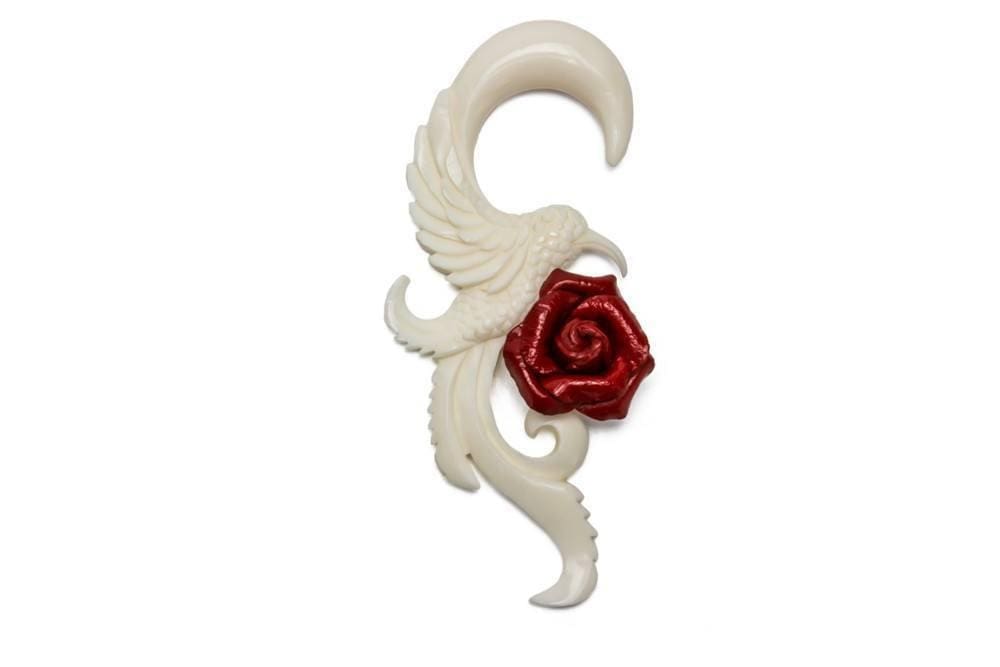 Carved Hummingbird Bone Hangers with Red Rose - Avanti Body Jewelry
 - 2