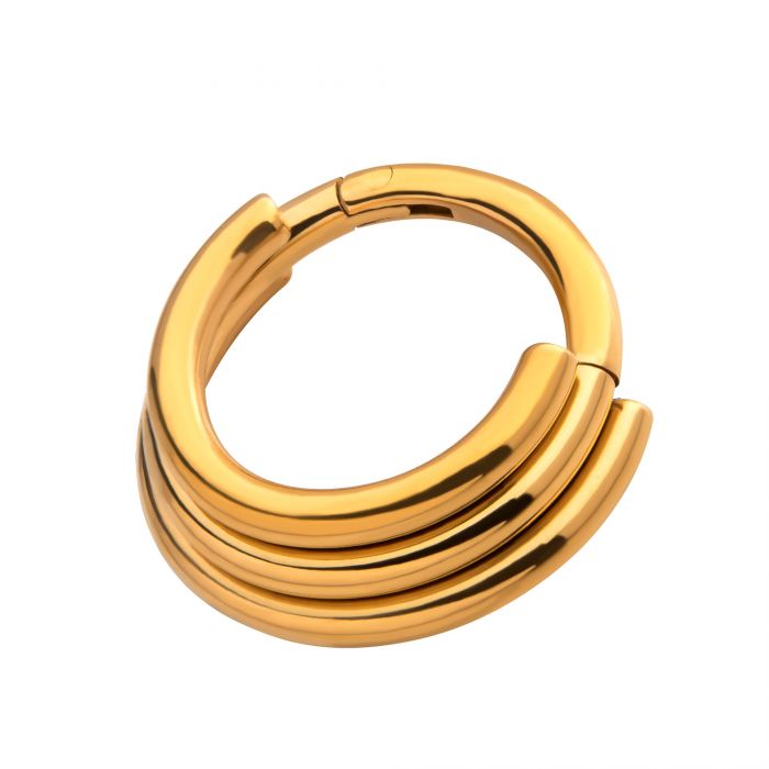 Hinged Ring Terraced Triple Stack Design Side Facing | Titanium Clicker Segment Hoop Ring