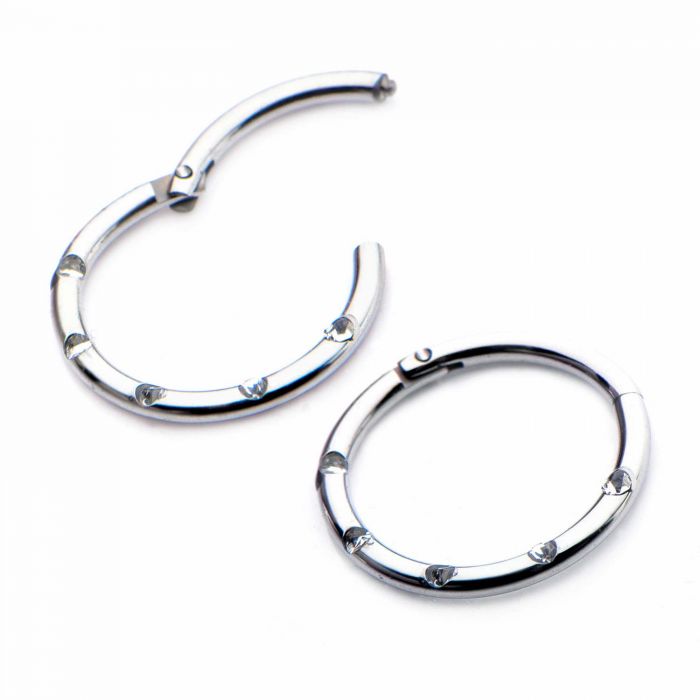 Hinged Ring w/ 5 Front Facing Gems | Titanium Clicker Segment Hoop Ring