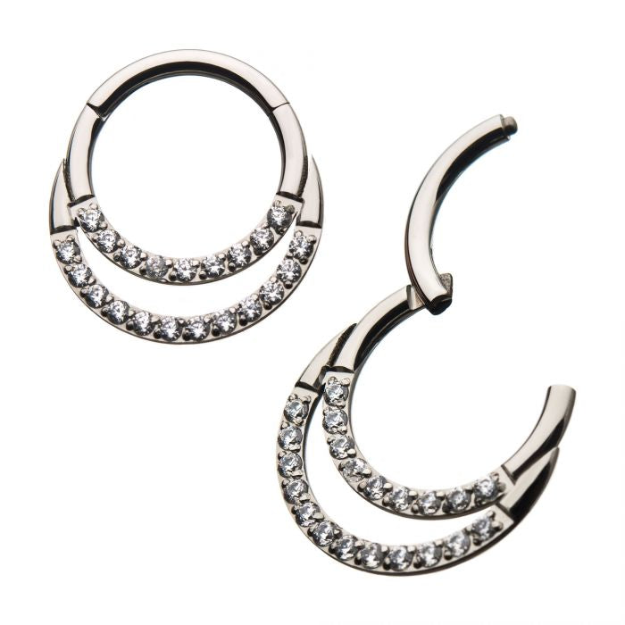 Hinged Ring Double Front Gem | Titanium Clicker Segment Hoop Ring