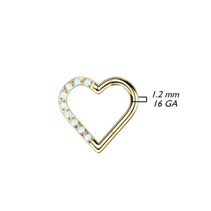 Hinged Ring Heart Clicker w/ Gems | Titanium Hinged Segment Ring