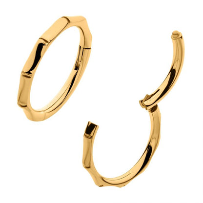Hinged Ring Bamboo Design Side Facing | Titanium Clicker Segment Hoop Ring
