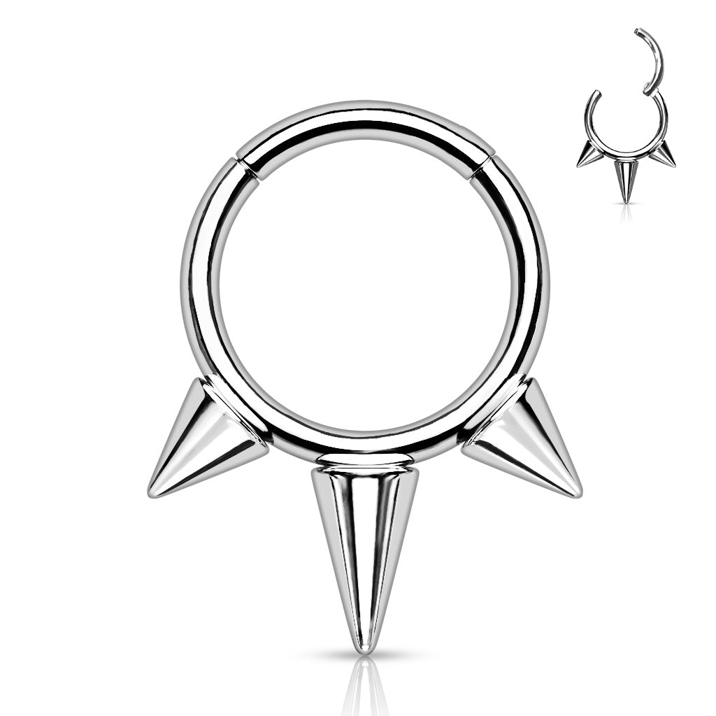 Hinged Ring w/ Spikes | Titanium Clicker Segment Hoop Ring