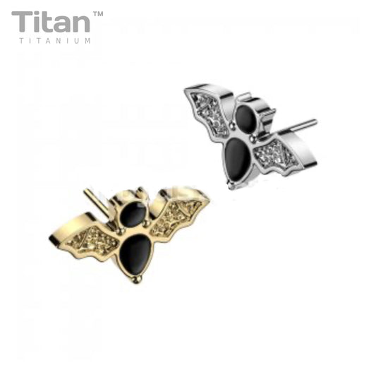 Bat w/ Black Enamel | Titanium Threadless Top For Nose, Ears & Lip - Avanti Body Jewelry