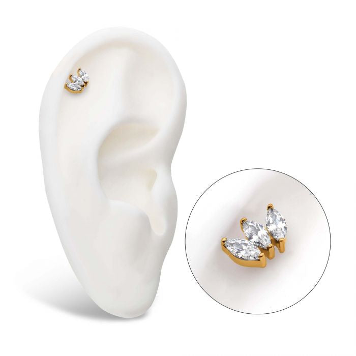 3 Gem Marquise Cluster | Titanium Threadless Top For Nose, Ears & Lip - Avanti Body Jewelry