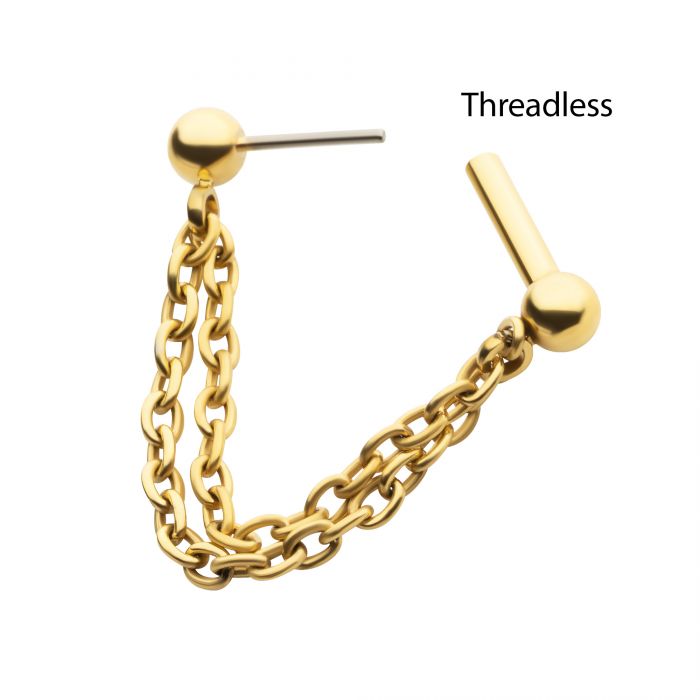 Titanium Threadless 2 Chain Dangle For Nose, Ears & Lip