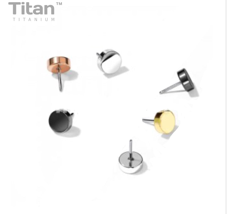 Implant Grade Titanium Threadless Flat Round Top  For Nose, Ears & Lip