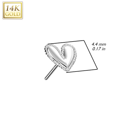 14K Gold Heart Nose Ring / Threadless Top  For Nose, Ears & Lip