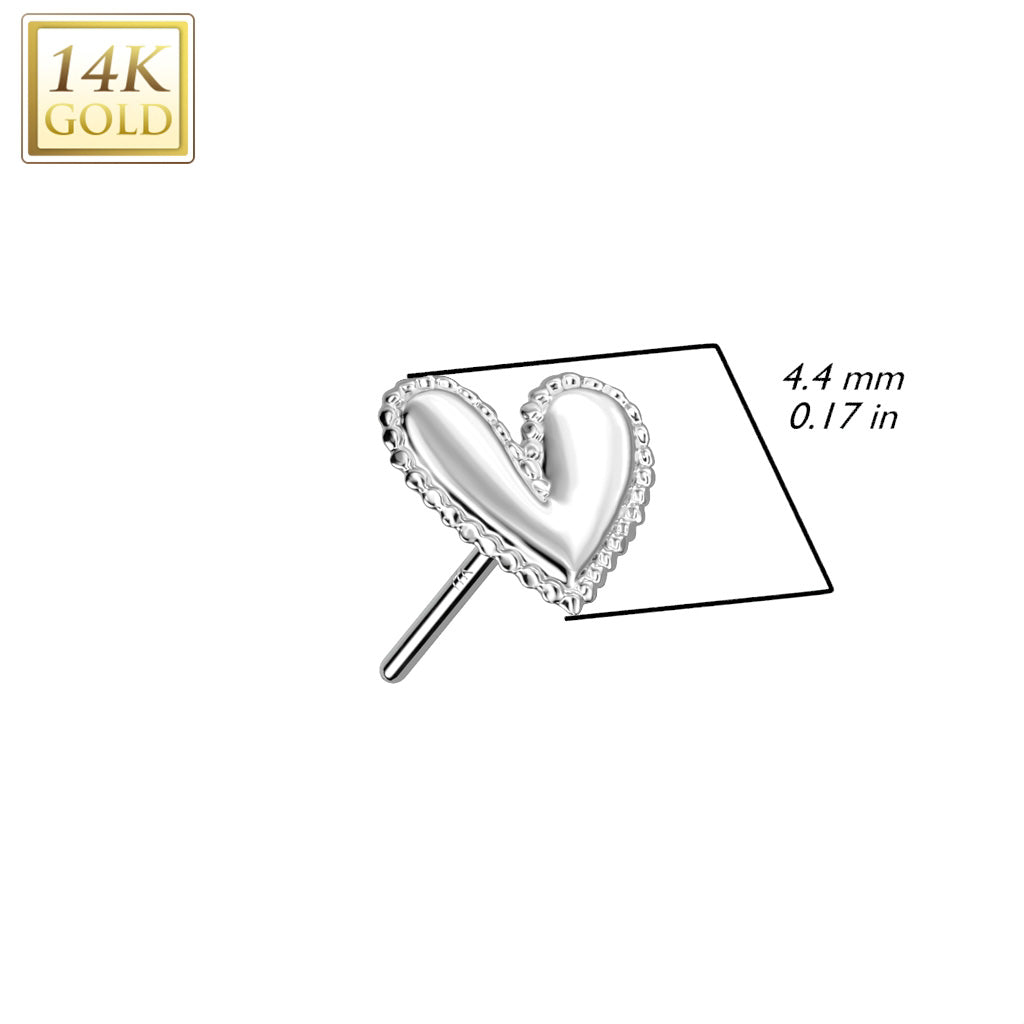 14K Gold Heart Nose Ring / Threadless Top For Nose, Ears & Lip - Avanti Body Jewelry