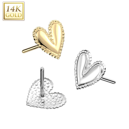 14K Gold Heart Nose Ring / Threadless Top  For Nose, Ears & Lip