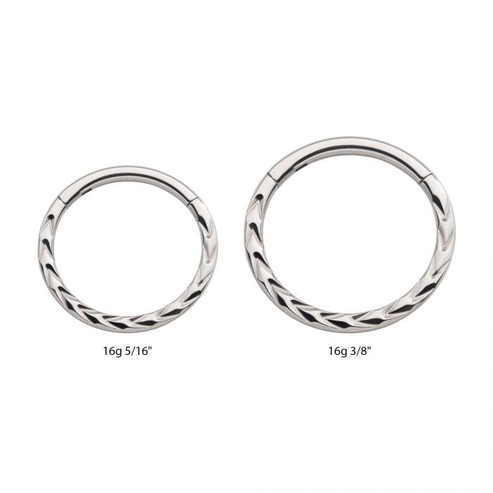 Hinged Ring Front Facing Chevron Etched | Titanium Clicker Segment Hoop Ring