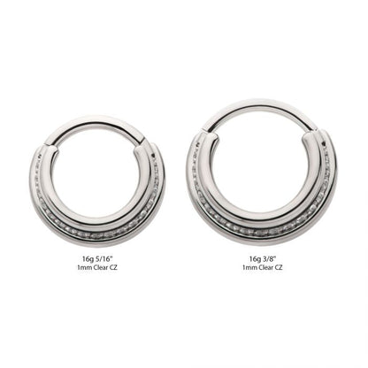 Hinged Ring Terraced Triple Stack | Titanium Clicker Segment Hoop Ring