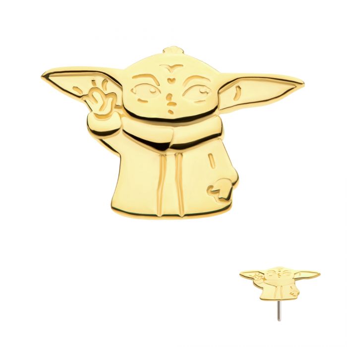 Star Wars Grogu The Mandalorian Baby Yoda | 14K Yellow Gold Threadless Top  For Nose, Ears & Lip