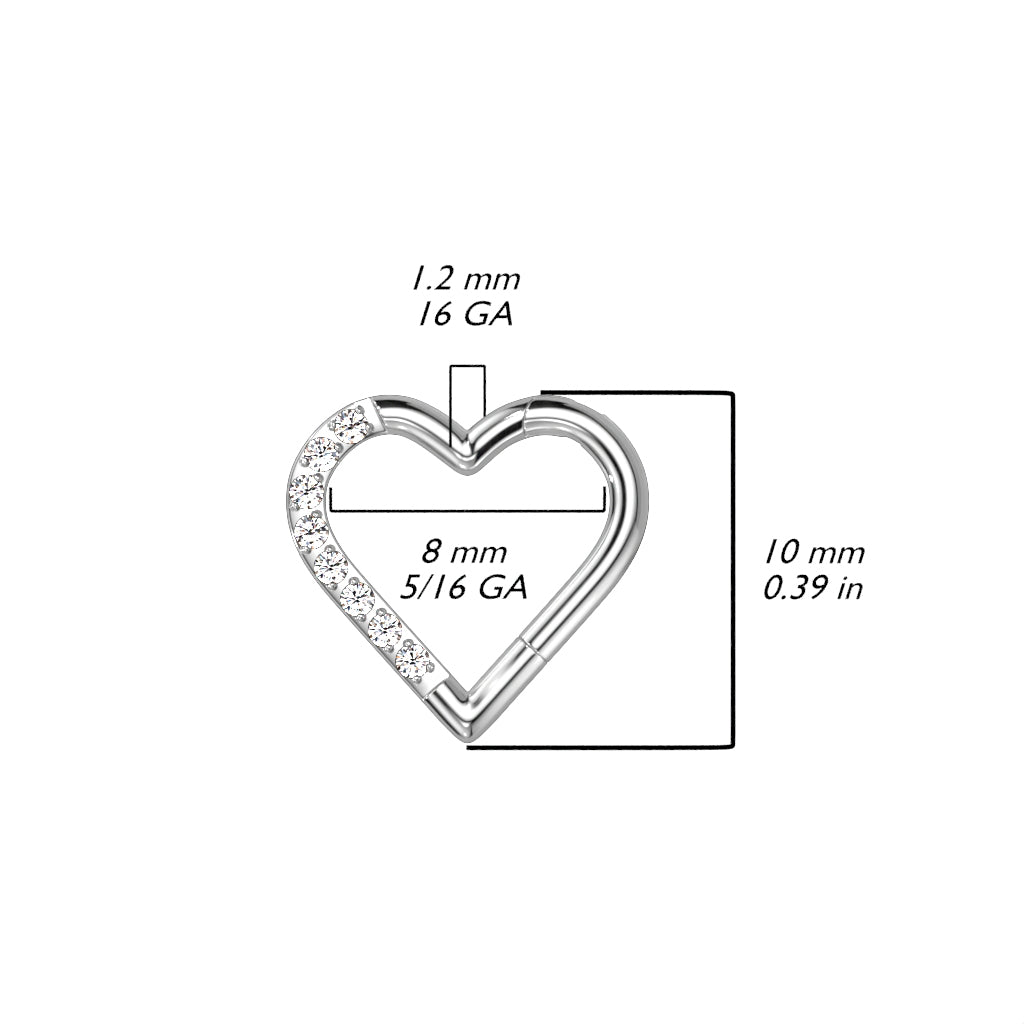 Hinged Ring Heart Clicker w/ Gems | Titanium Hinged Segment Ring