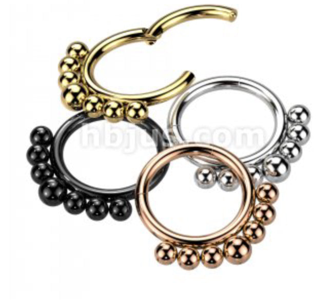 Hinged Ring w/ 7 Cluster Beads | Titanium Clicker Segment Hoop Ring - Avanti Body Jewelry