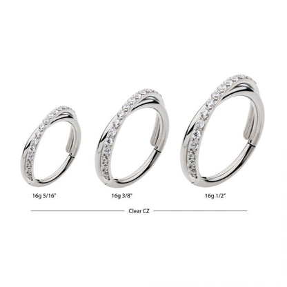 Hinged Ring w/ Crisscross Gem Side Facing | Titanium Clicker Segment Hoop Ring - Avanti Body Jewelry