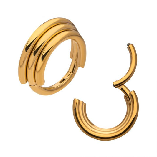 Hinged Ring Terraced Triple Stack Design Side Facing | Titanium Clicker Segment Hoop Ring - Avanti Body Jewelry
