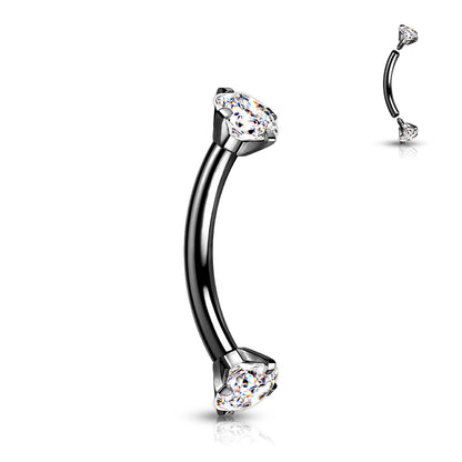 Implant Grade Titanium Internally Threaded Curved Barbell With Prong Set CZ Ends