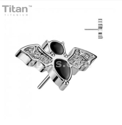 Bat w/ Black Enamel | Titanium Threadless Top  For Nose, Ears & Lip