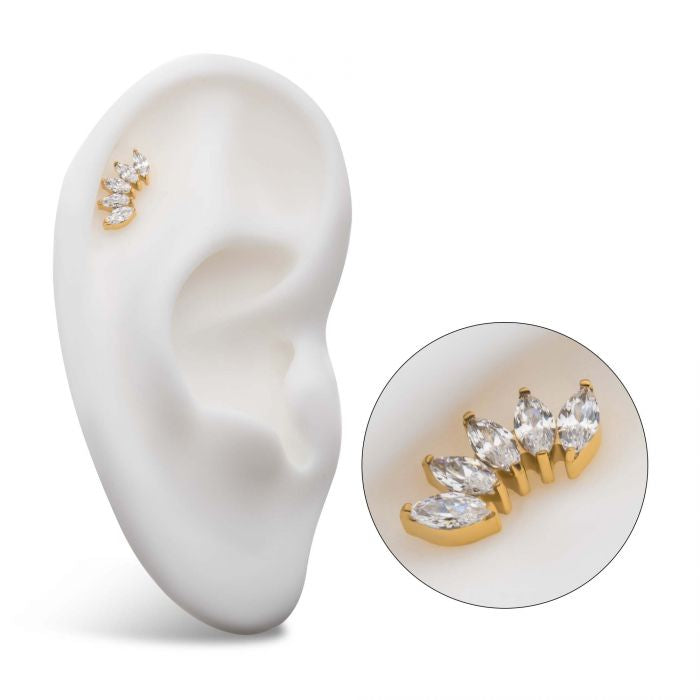 Marquise CZ 5-Cluster Top | 24K PVD Titanium Threadless Top For Nose, Ears & Lip - Avanti Body Jewelry