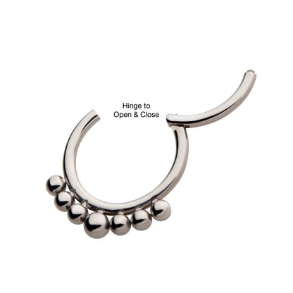 Hinged Ring w/ 7 Cluster Beads | Titanium Clicker Segment Hoop Ring - Avanti Body Jewelry