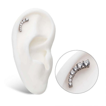 7 Gem Curved Cluster | Titanium Threadless Top  For Nose, Ears & Lip