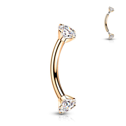Implant Grade Titanium Internally Threaded Curved Barbell With Prong Set CZ Ends - Avanti Body Jewelry