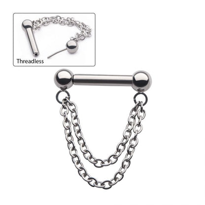 Titanium Threadless 2 Chain Dangle For Nose, Ears & Lip