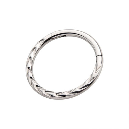 Hinged Ring Front Facing Chevron Etched | Titanium Clicker Segment Hoop Ring