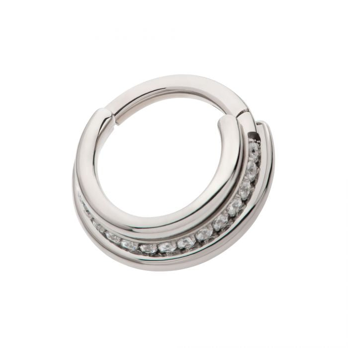 Hinged Ring Terraced Triple Stack | Titanium Clicker Segment Hoop Ring