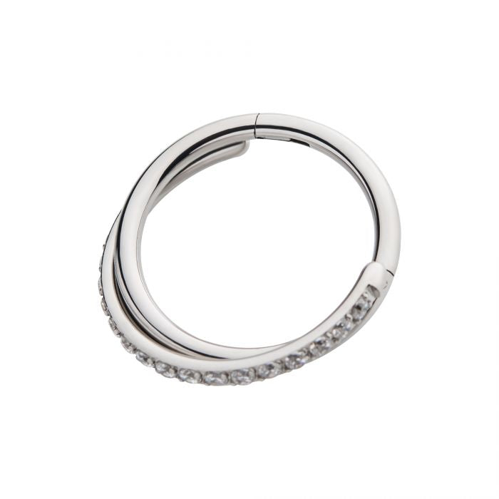 Hinged Ring w/ Crisscross Gem Side Facing | Titanium Clicker Segment Hoop Ring - Avanti Body Jewelry