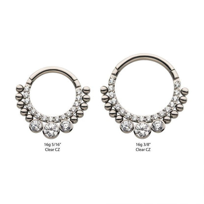 Hinged Ring 10-Beaded w/ Clear CZ | Titanium Clicker Segment Hoop Ring - Avanti Body Jewelry