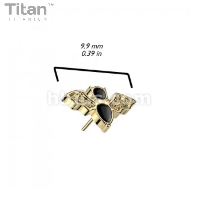 Bat w/ Black Enamel | Titanium Threadless Top  For Nose, Ears & Lip