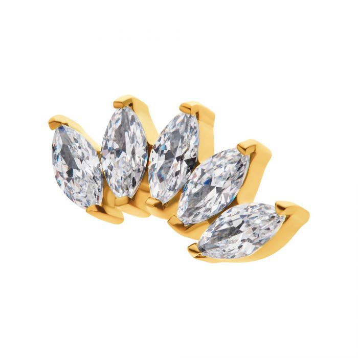Marquise CZ 5-Cluster Top | 24K PVD Titanium Threadless Top  For Nose, Ears & Lip