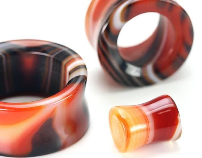 Red Agate Double Flare Stone Tunnels - Avanti Body Jewelry
 - 1