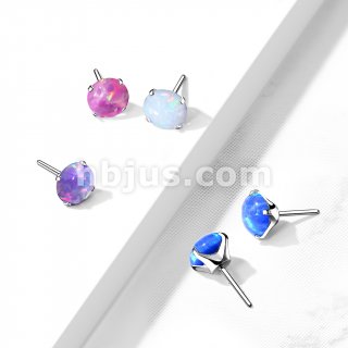 Implant Grade Titanium Threadless Push In Prong Set Opal Top  For Nose, Ears & Lip