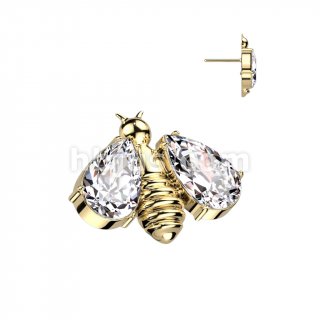Bee w/ Gem Wings Top | Titanium Threadless Push In Top For Nose & Ears - Avanti Body Jewelry