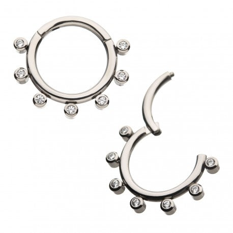 Hinged Ring w/ 7 CZ Gems | Titanium Clicker Segment Hoop Ring