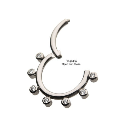 Hinged Ring w/ 7 CZ Gems | Titanium Clicker Segment Hoop Ring