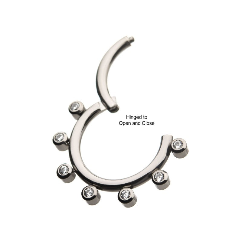 Hinged Ring w/ 7 CZ Gems | Titanium Clicker Segment Hoop Ring - Avanti Body Jewelry